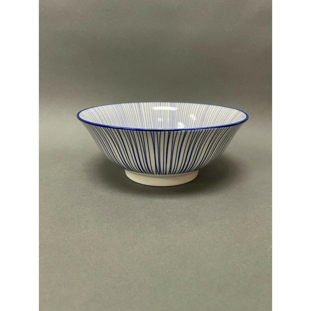 Eyeful Home Serving Bowl Blue White Striped Dishwasher Microwave‎ Oven Safe